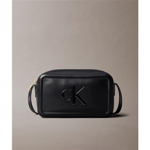 Calvin klein borsa crossbody nera con logo ck lucido donna