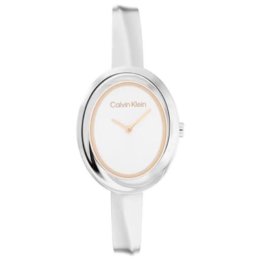 Calvin Klein orologio con movimento al quarzo a due lancette da donna collezione twisted bezel con bracciale rigido in acciaio inossidabile argentato - 25100055, silver