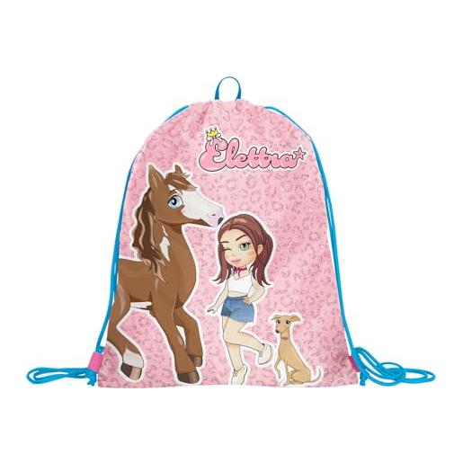 Seven elettra lamborghini sacca zaino scuola, rosa, glamour, sakky bag con coulisse e foro anti soffocamento, scuola materna, bambina
