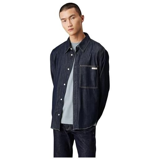 Calvin Klein Jeans calvin klein uomo camicia in jeans regular denim shirt taschino sul petto, blu (denim dark), m