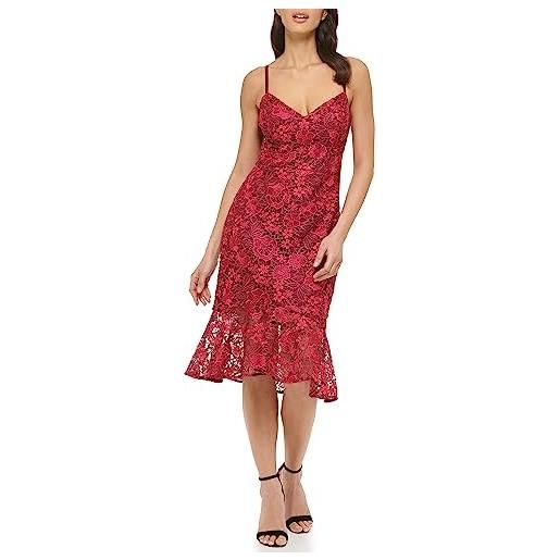 Guess abito da cocktail da donna in pizzo con fiocco, bordeaux, 50