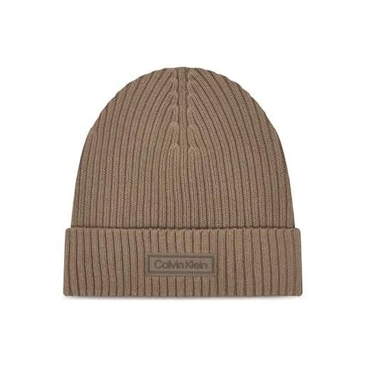 Calvin Klein patch chunky rib cotton beanie lv04d8053g cappello, brown (chateau gray), taglia unica adulto