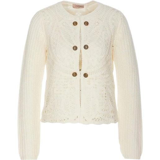 Twinset Milano twinset cardigan donna in crochet con bottoni logati bianco s