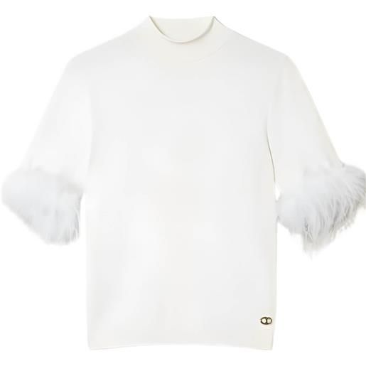 Twinset Milano twinset lupetto donna con piume bianco xs, s