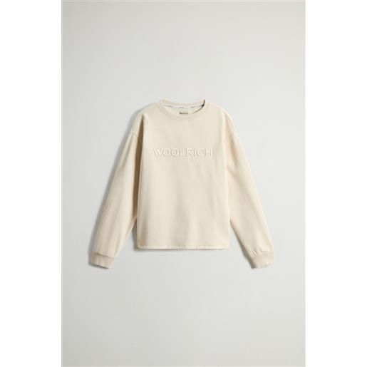 Woolrich donna felpa girocollo in puro cotone con scritta ricamata sul petto bianco taglia xxs