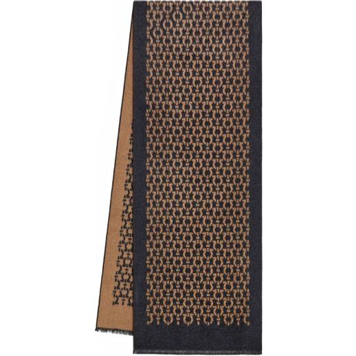 Ferragamo foulard in seta con motivo gancini - marrone