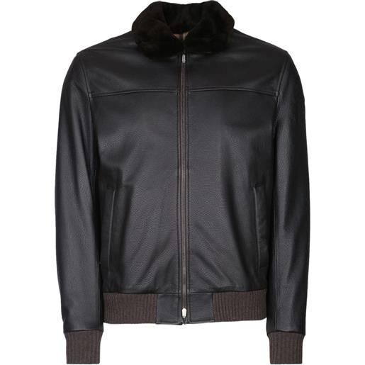 Cesare Attolini blazer monopetto in pelle scamosciata - marrone