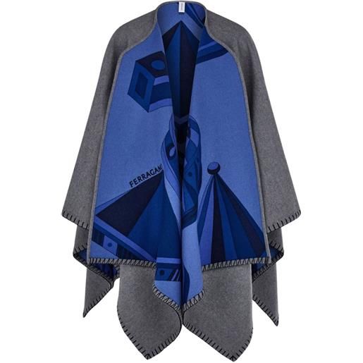 Ferragamo mantella reversibile con stampa - navy blue/grey