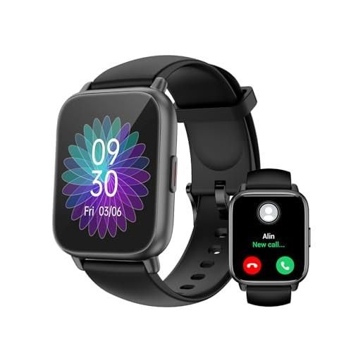 RUIMEN smartwatch uomo donna chiamate bluetooth orologio contapassi android ios compatibile fitness watch sportive cardiofrequenzimetro da polso saturimetro impermeabile ip68 notifiche whatsapp nero