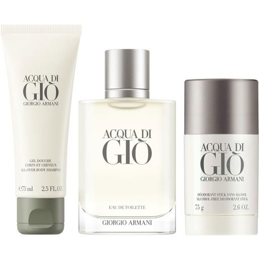 Armani cofanetto acqua di giò 100ml + 75ml + 75ml cofanetto con eau de toilette e il gel doccia e il deodorante in stick
