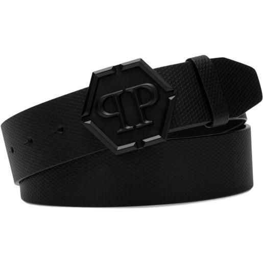 Philipp Plein cintura in pelle con fibbia logata - nero