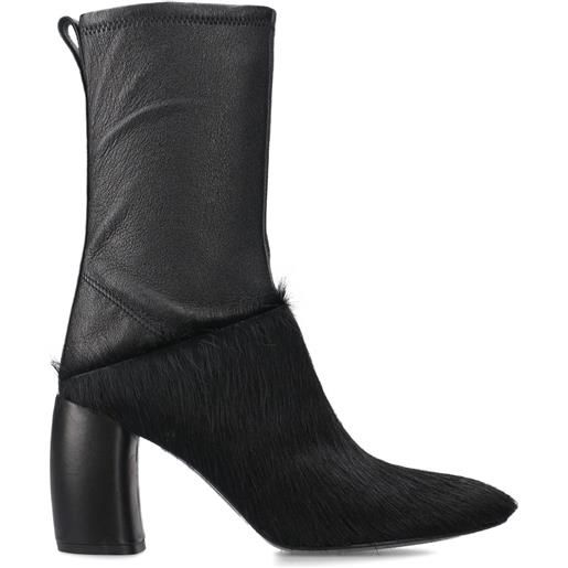 Premiata stivali con tacco in pelliccia - nero