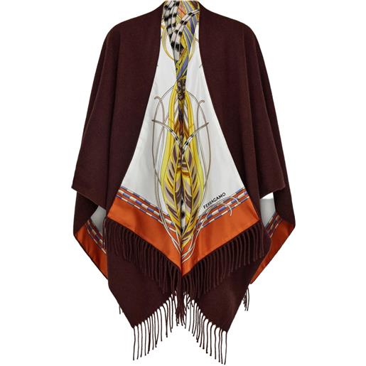 Ferragamo poncho reversibile con stampa rooster - marrone