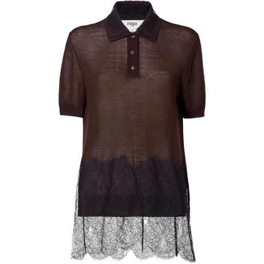 FENDI polo con pizzo - marrone
