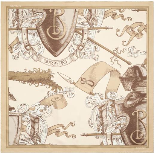 Burberry foulard etched knight in seta con stampa - toni neutri