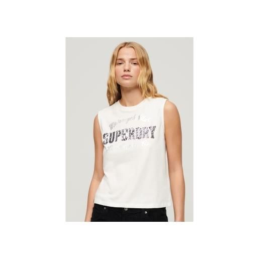 Superdry per donna. W6011899a maglietta bianca aderente [3116098], bianco, casual, cotone, senza maniche / cinghie
