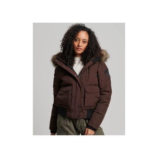 Superdry per donna. W5011576a bomber imbottito con cappuccio everest marrone [3133305], casual, poliestere
