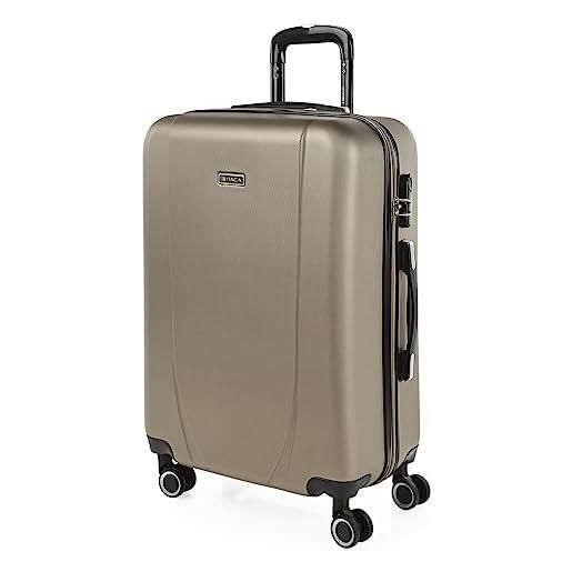 ITACA - valigia media da viaggio rigide. Trolley medio con 4 ruote. Materiale abs valigia media rigida in offerta resistente e super leggero - valigia 20 kg lucchetto tsa, champagne