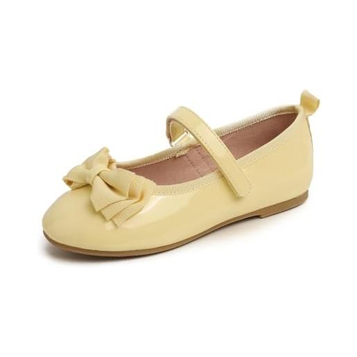 Feversole girls cute dress, ragazze mary jane strap scarpe basse ballerine da principessa scarpe da scuola piatte giallo 31 eu