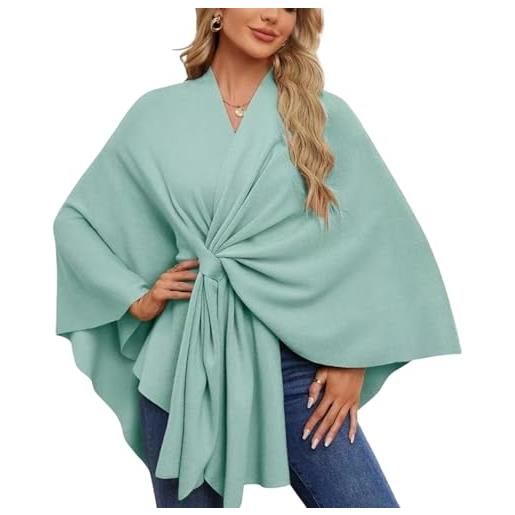 Generic poncho avvolgente da donna, cardigan aperto sul davanti, elegante mantello, scialle avvolgente, poncho cardigan per abiti da sera, verde chiaro, refer to description