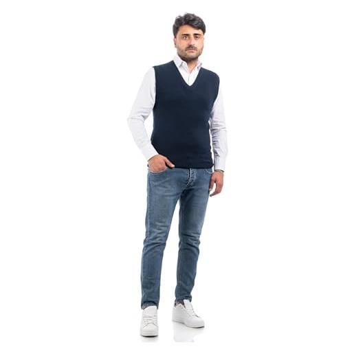 VEQUÈ maglione uomo invernale gilet scollo a v cardigan sottogiacca casual smanicato slimfit veque (it, testo, l, regular, regular, blu)