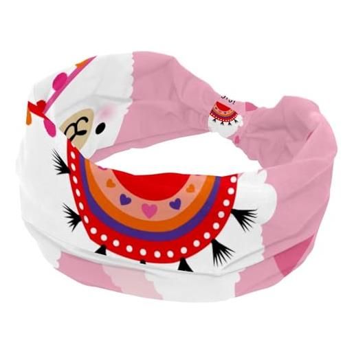 RODAILYCAY alpaca here and pink - fascia per capelli larga da donna, morbida fascia per capelli a turbante, fascia per la testa antiscivolo, fascia elastica per sudore, yoga, allenamento, bandana annodata