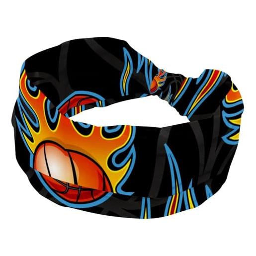 RODAILYCAY fasce per capelli da donna, per pallacanestro, sport, basket, con fuoco, yoga, allenamento, fascia elastica per capelli, morbida fascia per capelli, turbante alla moda