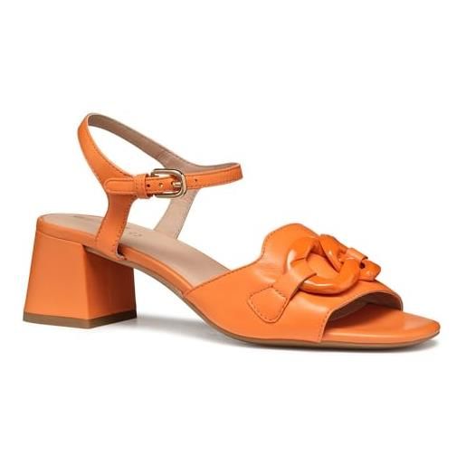 Geox d new eraklia 50 t c - sandalo con tacco donna, orange, 