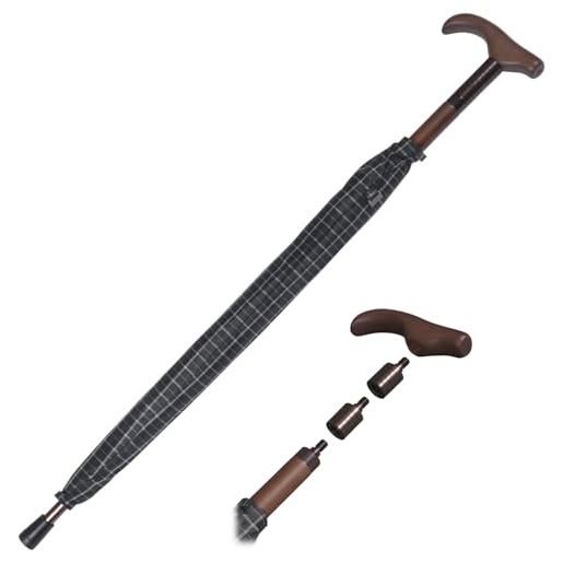 iX-brella ombrellone regolabile in altezza con manico in legno, quadretti neri, 105 cm
