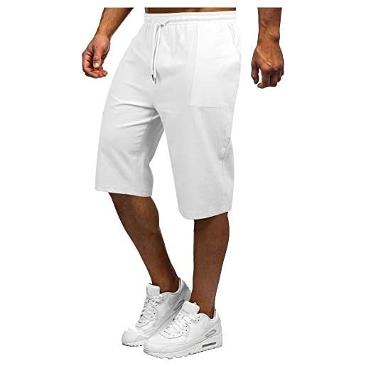 YAOBAOLE pantaloncini & bermuda uomo 3/4 pantaloni lunghi da uomo estate cotone lino pantaloncini vita elastica, bianco, m