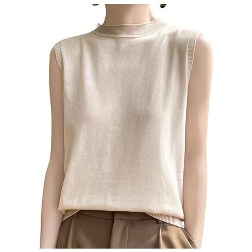 LIUYUYOUGO pullover senza maniche da donnacanotte senza maniche in maglia da donna pullover in misto lana magliette eleganti maglia con giunture collo alto gilet leggero estivo maglioni in maglia gi
