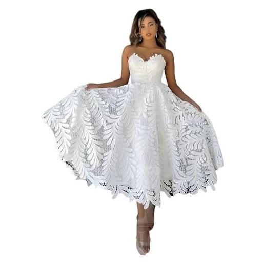 Generic zbdzsw abito da sposa corto con scollo a cuore in pizzo abito da sposa abito da festa per le donne abito da sposa abiti da cocktail, bianco, xxl