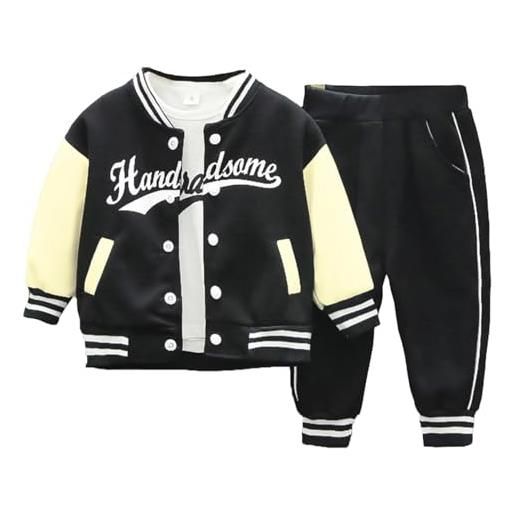 TiaoBug abbigliamento sportivo per bimbo bambino tuta da ginnastica con giacca sportiva maglietta t-shirt e pantaloni sportivi completo allenamento tracksuit, 6 mesi-5 anni nero 2-3 anni
