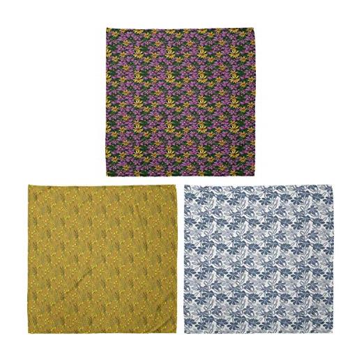 ABAKUHAUS unisex bandana, colorful gigli garden art fiori gialli e piante colori pastello con foglie, set di 3, multicolore