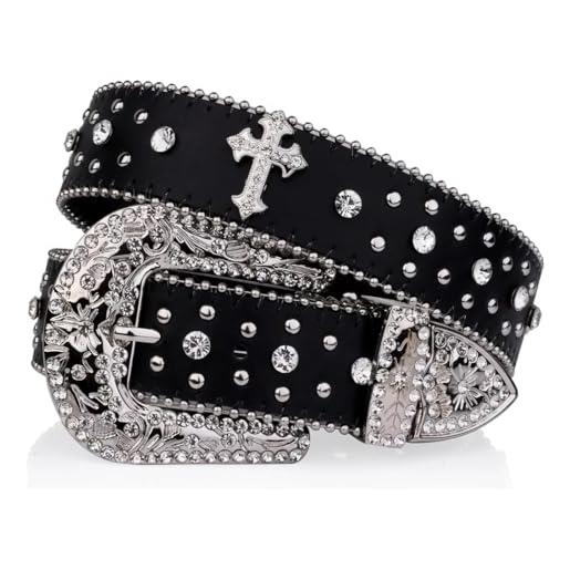 YRTHFJTJ cintura elastica, cinture da donna cintura cintura con rivetti a croce nera fibbia incisa decorazione con strass cintura in pu cintura for jeans hip-hop cintura for pantaloni da cowboy punk cinture da