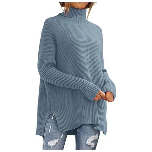 TANMESSO maglione da donna oversize a collo alto a costine in maglia a maniche a pipistrello per l'autunno, borgogna, l