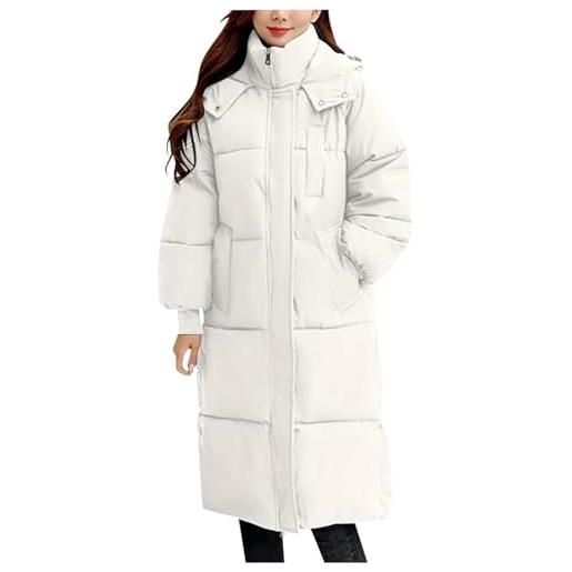 Suncadmious cappotto trapuntato caldo invernale da donna parka invernale caldo elegante cappotto trapuntato da esterno lungo e largo fino al ginocchio caldo piumino (bianco, l)