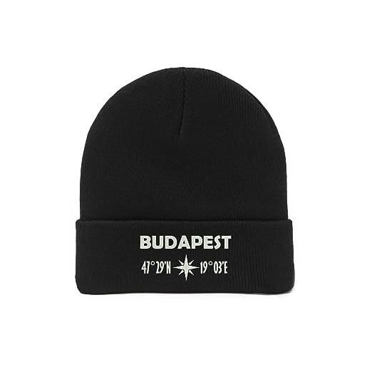 Lauthings budapest coordinates ungheria ricamato arte unisex inverno cappello beanie, nero , etichettalia unica