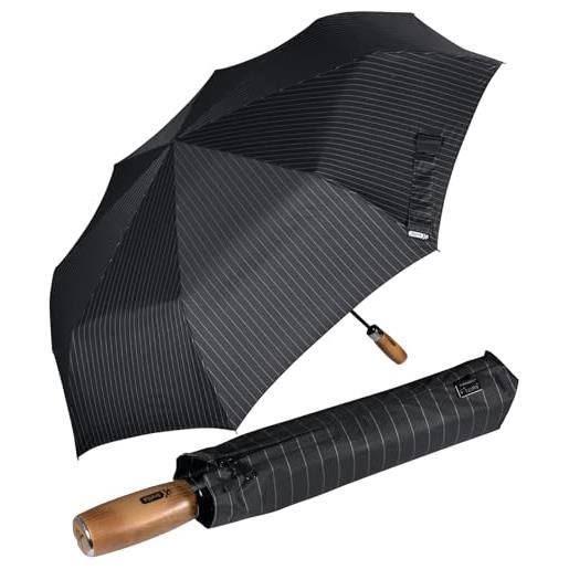 iX-brella - ombrello da uomo xxl 121 cm con vero manico in legno e accensione automatica, pinstripes con manico, 121 cm