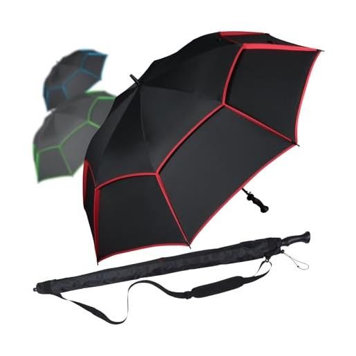 iX-brella 146 cm xxxl ombrello da golf in fibra automatica doppio tetto con rivestimento di ventilazione, nero/rosso, 146 cm