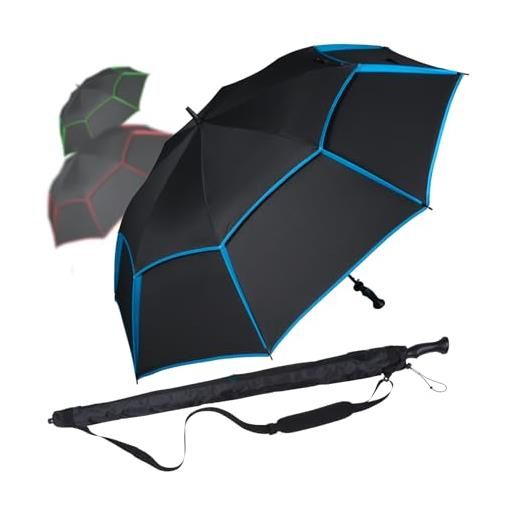 iX-brella 146 cm xxxl ombrello da golf in fibra automatica doppio tetto con rivestimento di ventilazione, nero/blu, 146 cm