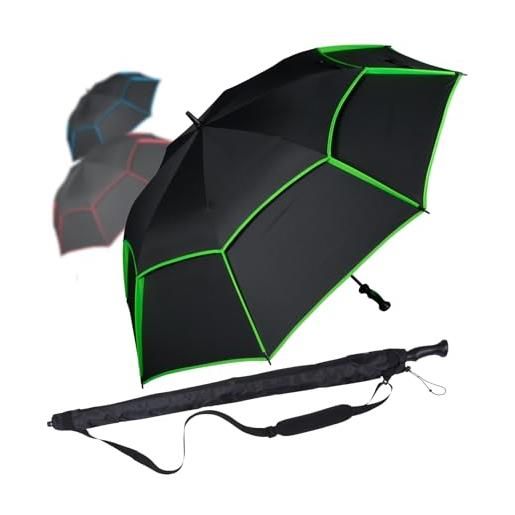 iX-brella 146 cm xxxl ombrello da golf in fibra automatica doppio tetto con rivestimento di ventilazione, nero-verde, 146 cm