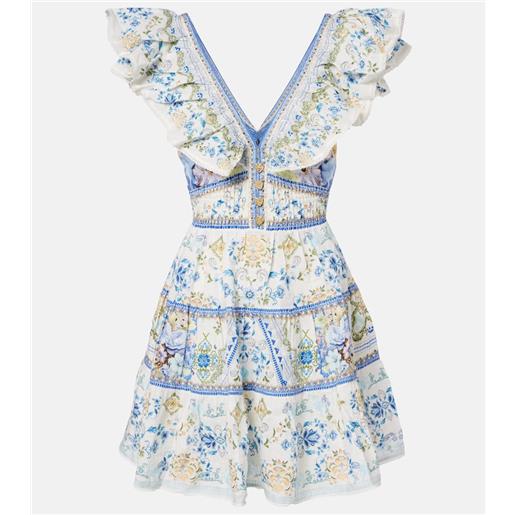 Camilla abito corto in lino con stampa floreale