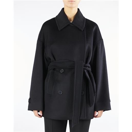 MAX MARA STUDIO giaccone nero doppiopetto in drap di pura lana
