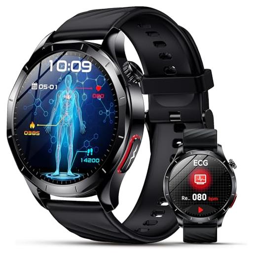 Lgnitek smartwatch uomo con ecg/hrv/𝐆li𝐜𝐞𝐦𝐢𝐚/pressione sanguigna/bmi/lipidi/acido urico, 1,43 amoled orologio salute con 24h frequenza cardiaca/spo2/sonno, contapassi ip68, ios android