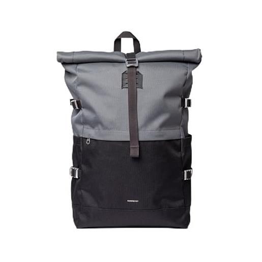 Sandqvist icon rolltop backpack l, zaino unisex-adulto, multi dark with black leather, one size