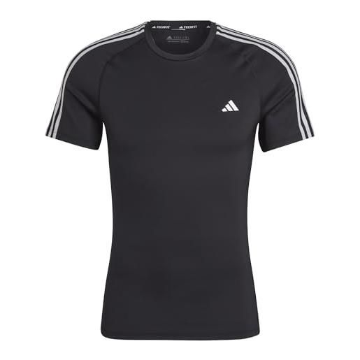 adidas uomo techfit 3-stripes training tee, black, m