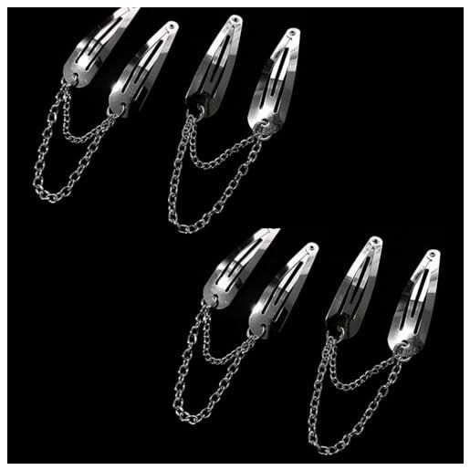 Ymhapp 4 fermagli per capelli in metallo argentato con catena a forma di cuore e croce, con ciondolo, accessori per capelli per ragazze, accessori per lo styling dei capelli, cura dei capelli
