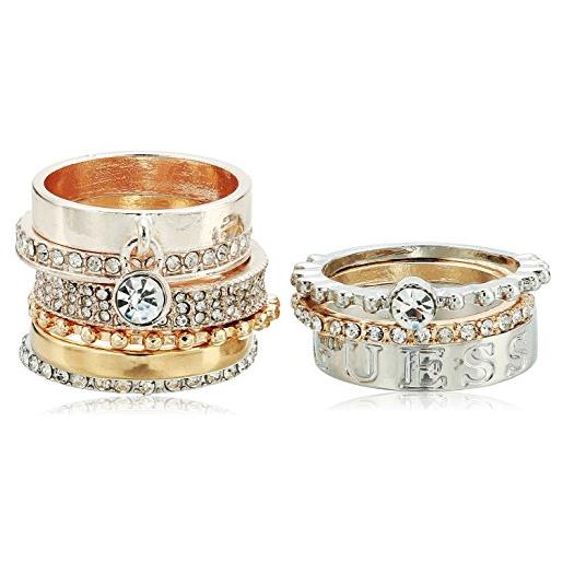 Guess update anello impilabile da donna, confezione da 9, multi, 7, 7, vetro cristallo, 7, vetro cristallo