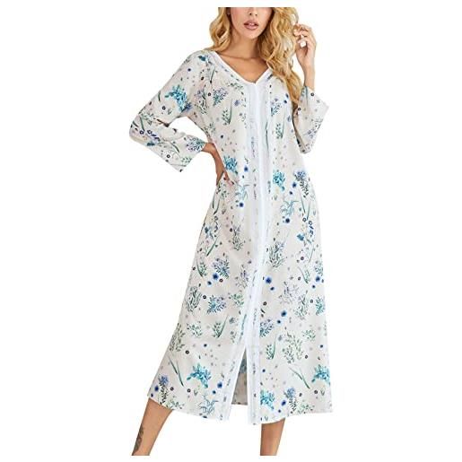 Cocoarm abito da notte lungo da donna camicia da notte a maniche lunghe con scollo a v pigiama stampato loungewear abiti da salotto morbidi indumenti da notte casual da notte(m-tipo 1)